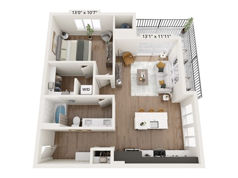 Floor plan for 1 bed, 1 bath, 829 sqft